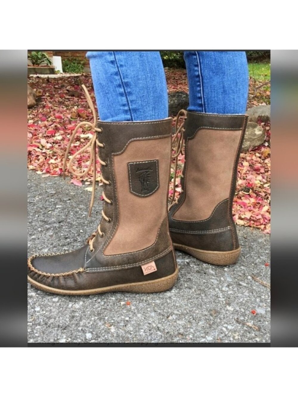 Laurentian Chief Brown Leather Sheepskin Mid-Calf Snowshoe Mukluks Women's Sz 11 - Picture 8 of 15